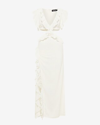 Cocktail & Party Nana's Costanza Sleeveless Cut Out Maxi Dress White Women's XS