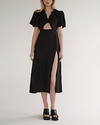 Cocktail & Party Nana's Nelly Flutter Sleeve Midi Dress Black Women's S