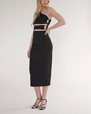 Cocktail & Party Nana's Revenge One Shoulder Cut Out Midi Dress Black Women's XS