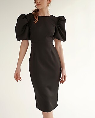 Cocktail & Party Nana's Alice High Neck Puff Sleeve Midi Dress Black Women's XS