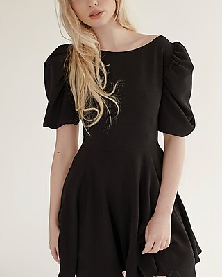Cocktail & Party Nana's Camille Puff Sleeve Lace Up Mini Dress Black Women's M