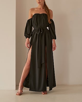 Cocktail & Party Nana's Xenia Off The Shoulder Two Piece Maxi Dress Black Women's S
