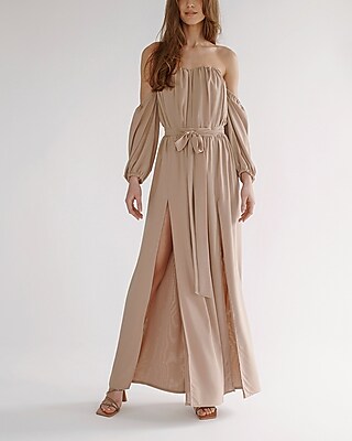 Cocktail & Party Nana's Xenia Off The Shoulder Two Piece Maxi Dress Neutral Women's S