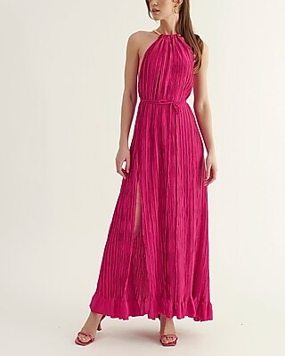 Cocktail & Party Nana's Rhea Halter Ruffle Maxi Dress Pink Women's XS/S