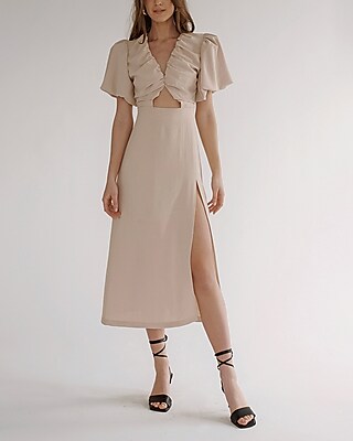 Cocktail & Party Nana's Nelly Puff Sleeve Midi Dress Neutral Women's S