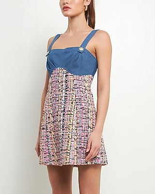 Casual Endless Rose Tweed Square Neck Mini Dress Pink Women's M