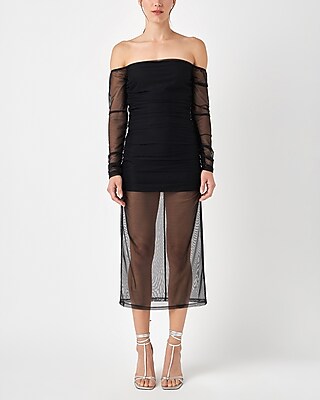 Cocktail & Party Endless Rose Mesh Off The Shoulder Midi Dress Black Women's L