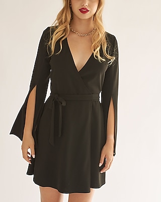 Cocktail & Party Nana's Tina Long Sleeve Wrap Mini Dress Black Women's XS