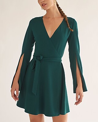 Cocktail & Party Nana's Tina Long Sleeve Wrap Mini Dress Green Women's M
