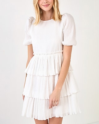Cocktail & Party Free The Roses Texture Tiered Short Sleeve Mini Dress
