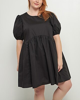 Casual English Factory Plus Size Baby Doll Mini Dress Black Women's 1X