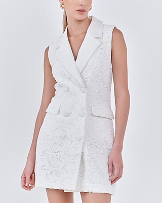 Work,Cocktail & Party Endless Rose Laced Sleeveless Blazer Mini Dress White Women's M