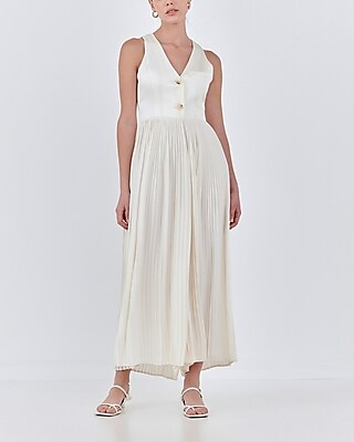 Cocktail & Party Endless Rose Mixed Media Vest Pleated Jumpsuit White Women's L