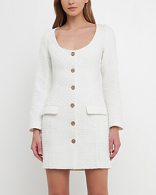 Cocktail & Party,Work Endless Rose Scooped Neckline Tweed Mini Dress White Women's S
