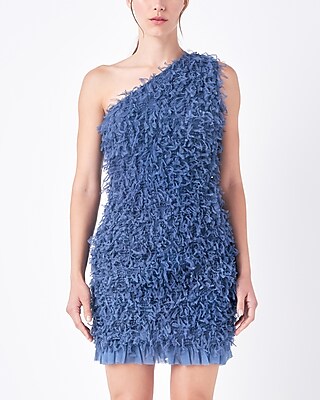 Cocktail & Party Endless Rose Mesh Trimmed One Shoulder Mini Dress Blue Women's L