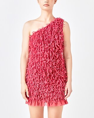 Cocktail & Party Endless Rose Mesh Trimmed One Shoulder Mini Dress Purple Women's M