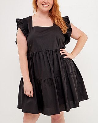 Casual English Factory Plus Size Smocking Ruffled Mini Dress Black Women's 3X