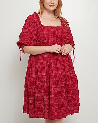 Cocktail & Party English Facotry Plus Size Crinkled Gingham Flounce Mni Dress Purple Women's 1X