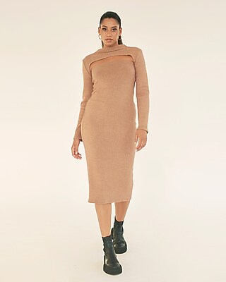 Cocktail & Party Nana's Long Sleeve Hailey Two-Piece Midi Dress Brown Women's S