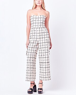 Work,Cocktail & Party English Factory Tweed Sleeveless Cargo Jumpsuit Multi-Color Women's XS