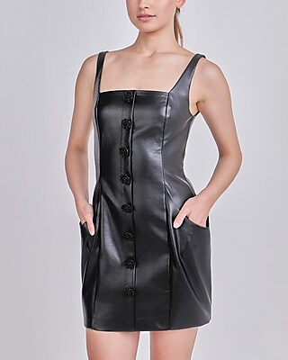 Cocktail & Party Endless Rose Faux Leather Buttoned Mini Dress Black Women's S