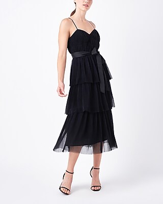 Cocktail & Party Endless Rose Tulle Tiered Midi Dress Black Women's XS