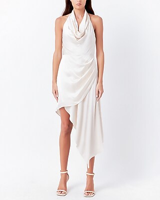 Cocktail & Party Endless Rose Halter Neck Asymmetric Satin Midi Dress Neutral Women's M