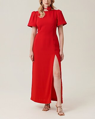 Cocktail & Party Nana's Rose Short Sleeve Celine Maxi Dress Red Women's S