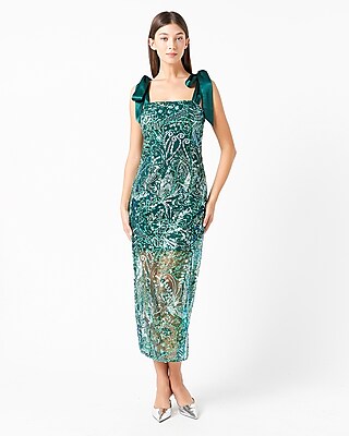 Cocktail & Party Endless Rose Sleeveless Sequins Midi Dress Green Women's L