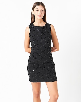 Cocktail & Party Endless Rose Sleeveless Tweed Sequin Mini Dress Black Women's L