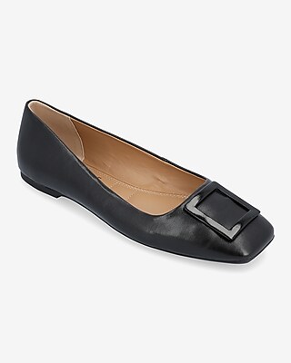 Journee Collection Tru Comfort Square Buckle Flats Black Women's 7