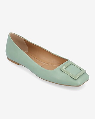 Journee Collection Tru Comfort Square Buckle Flats Green Women's 10