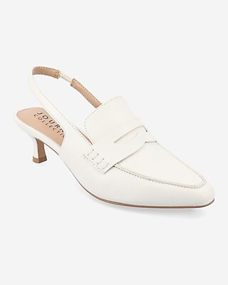 Journee Collection Amory Slingback Kitten Heel Pumps White Women's 10