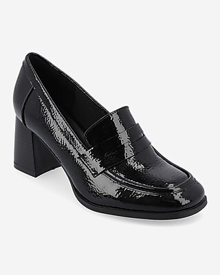 Journee Collection Malleah Loafer Faux Leather Pumps Black Women's 7