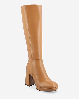 Journee Collection Mylah Tall Block Heeled Boots Brown Women's 12