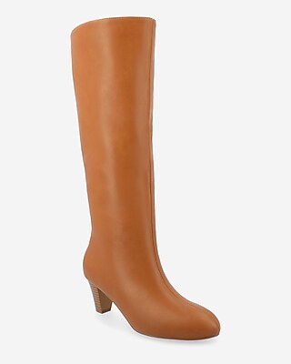 Journee Collection Jovey Faux Leather Multi-Calf Size Heeled Tall Boots Brown Women's 6.5