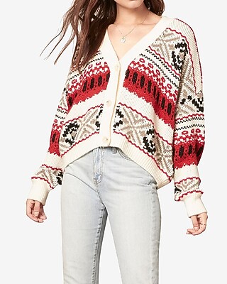 Image of Bb Dakota Fair Isle Button Front Cardigan White Women's M