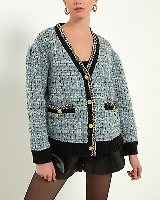 Endless Rose Premium Boucle Oversized Cardigan Blue Women's L