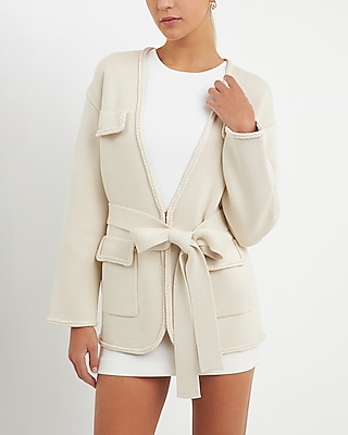Endless Rose Braid Trim Edge Cardigan White Women's M