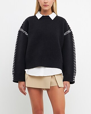 English Factory Whip Stitch Oversized Sweater Black Women's S