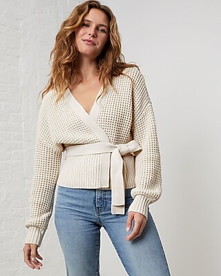 Upwest Weekend Wrap Tie Cropped Cardigan White Women's XS