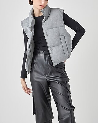 Grey Lab Knit Cropped Puffer Vest Gray Women's M