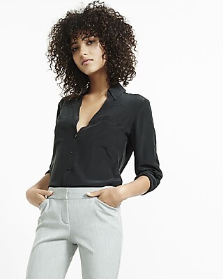 Womens The Convertible Sleeve Portofino Shirt Black Medium