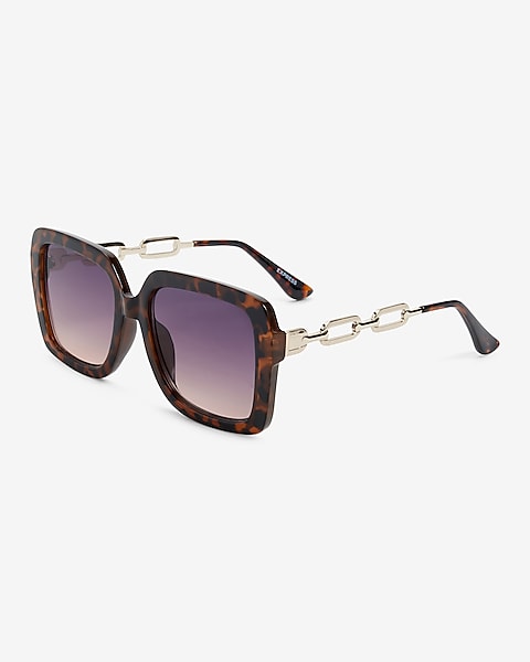 Women's Large Square Chain Design Sunglasses, Retro & Fashionable Shades for Women