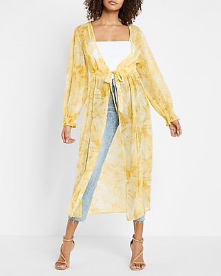Printed Long Sleeve Maxi Cover-Up