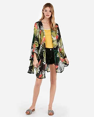 Ruffle Poncho Kimono Swim Cover Up