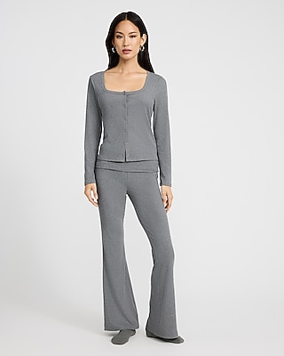 Square Neck Long Sleeve Snap Button Pajama Top