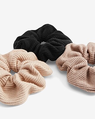Set Of 3 Ribbed Ponytail Holders