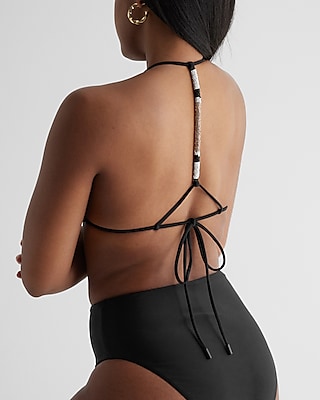 Triangle Beaded T-Back Body Contour Swim Top