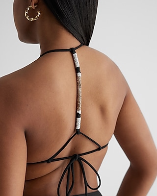 Triangle Beaded T-Back Body Contour Swim Top